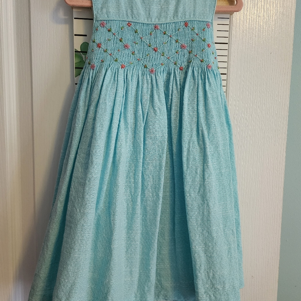 Toddler dress by Edgehill Collection. Turquoise and white with pink, Sz 2T.